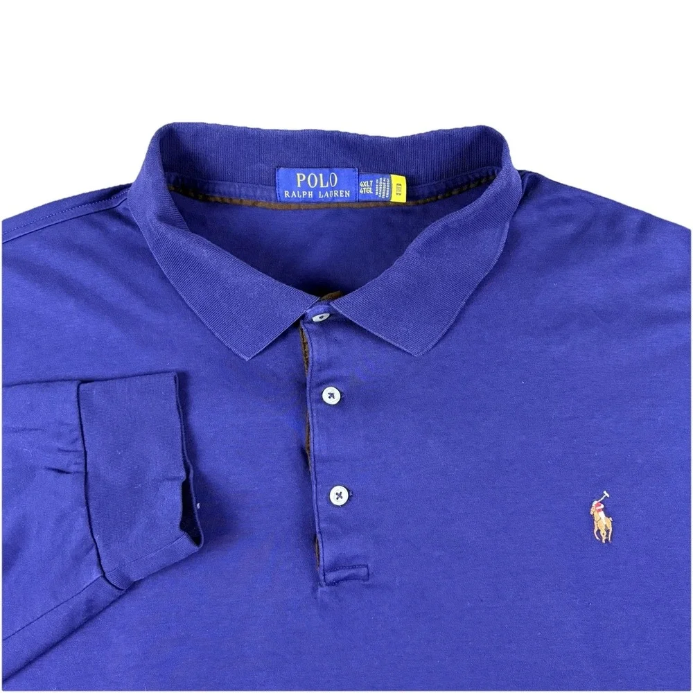 POLO Ralph Lauren Polo Shirt Men‎ 4XLT Big Tall Blue Long Sleeve Cotton Preppy